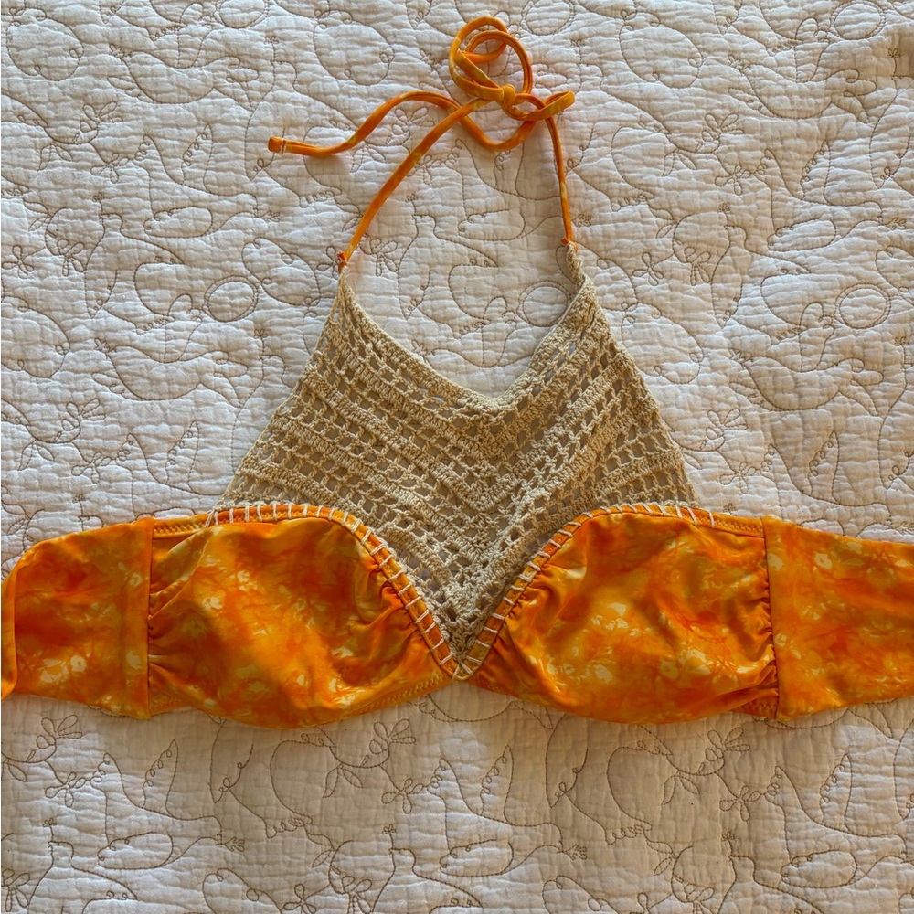 Altar’s State Crochet Orange Tie Dye Halter Bikini Top Boho